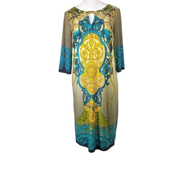 Emma & Michele women's M Sheath Midi boho medallion print keyhole neck dress - Picture 1 of 8
